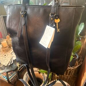 Fossil Black Leather Tote Backpack
